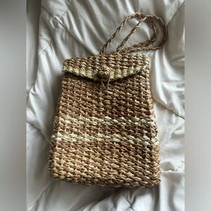 Woven Straw Backpack